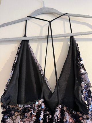 Vestido lentejuelas midi negro/plata