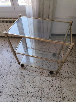 Carrito Auxiliar Cristal y Metal Dorado