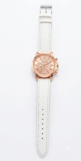 Reloj Malla Blanca Esfera Dorada