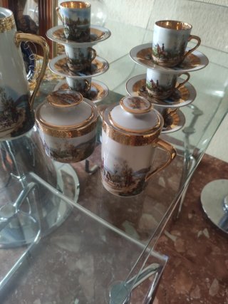 Juego de café Limoges porcelana y oro