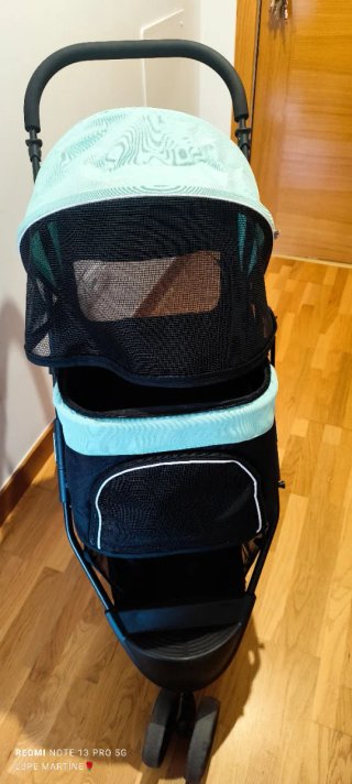 Carro plegable para mascotas negro y verde
