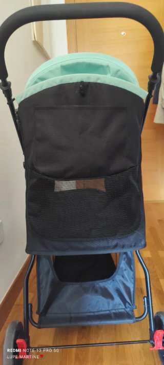 Carro plegable para mascotas negro y verde