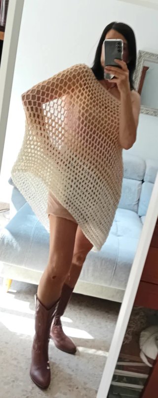 Vestido Poncho Crochet Beige Talla Única
