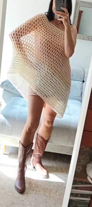Vestido Poncho Crochet Beige Talla Única