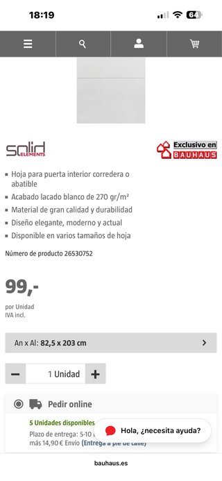 Puerta interior nueva 82,5cm Solid Elements