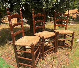 Conjunto 3 Sillas de Madera con Asiento de Yute