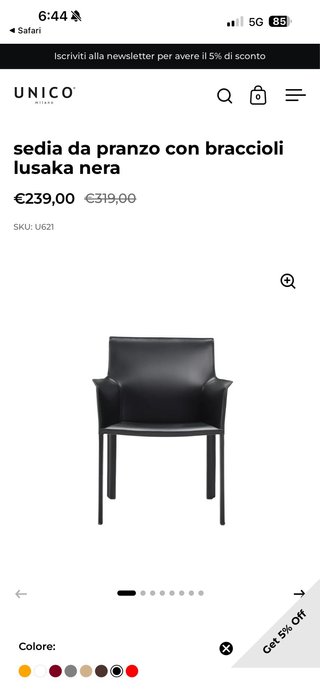 3 Sillas de comedor Lusaka negras con reposabrazos