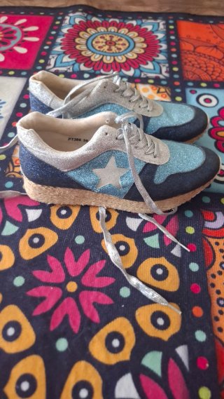 Zapatillas Mujer Azul y Plata Talla 38