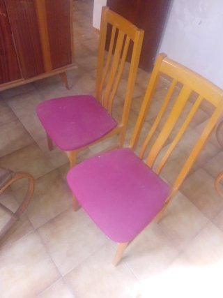6 Sillas Madera Terciopelo Rojo