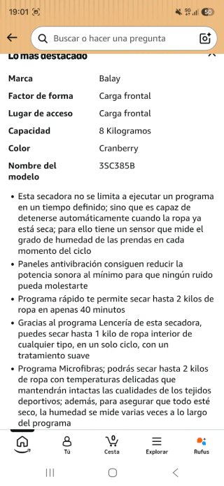 Secadora Balay Condensación 8kg