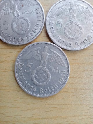 3 Monedas Alemanas 5 Marcos 1937-1939