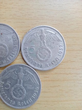3 Monedas Alemanas 5 Marcos 1937-1939