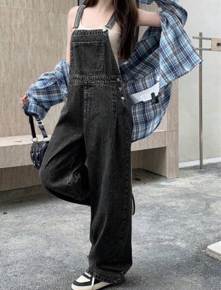 Pantalones vaqueros con peto grises