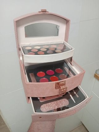 Maletín Estuche Maquillaje Beige y Rosa