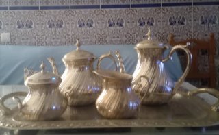 Juego de café metálico plateado