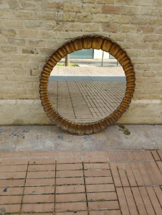 Espejo Ovalado Dorado Años 50