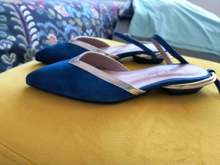 Zapatos planos azules con detalle dorado