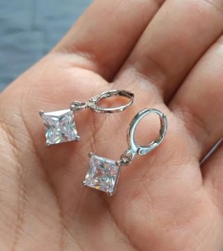 Pendientes Plata 925 Circonitas Rombo Aro