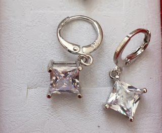 Pendientes Plata 925 Circonitas Rombo Aro
