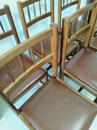 6 Sillas Comedor Madera y Piel Marrón