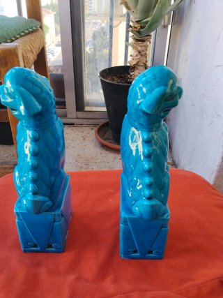 Pareja Dragones Foo Antiguos Turquesa 25cm