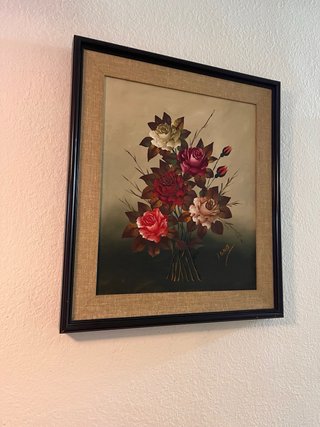 Cuadro de flores en tela y madera