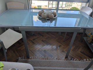 Mesa extensible acero y cristal ácido