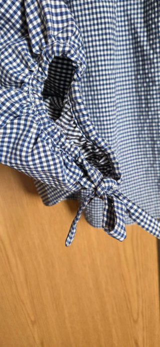 Blusa Zara Talla L Cuadros Azul Hombros Descubiert