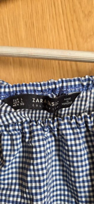 Blusa Zara Talla L Cuadros Azul Hombros Descubiert
