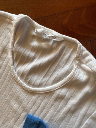 Camisetas Mango Canalé Blanco y Azul