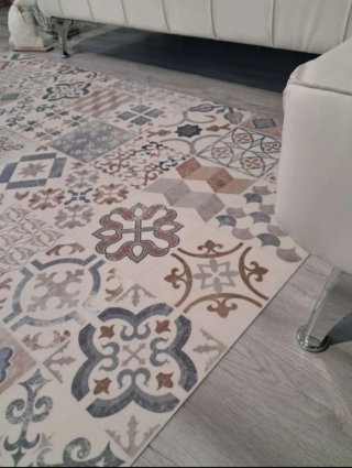 Alfombra PVC Estilo Hidráulico Beige y Gris