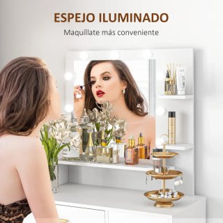 Tocador Maquillaje con Espejo LED y Taburete