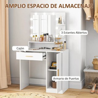 Tocador Maquillaje con Espejo LED y Taburete