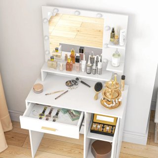 Tocador Maquillaje con Espejo LED y Taburete