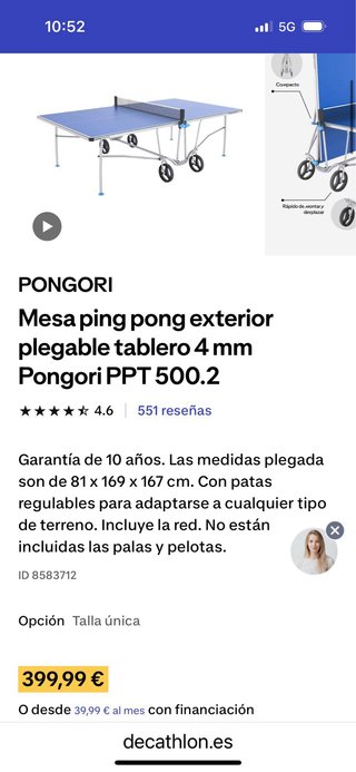 Mesa de ping pong plegable