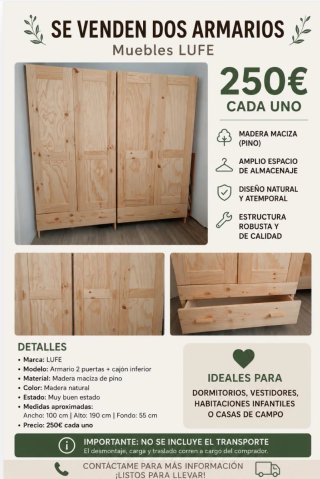 Dos Armarios Madera Pino LUFE