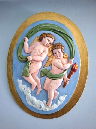 Cuadro Vintage Relieve Oval Querubín Ángel-Decora