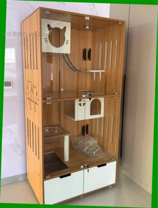 Villa per gatti con porta in vetro e cassetto