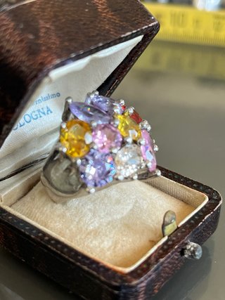 Anello vintage argento 925 cristalli multicolor