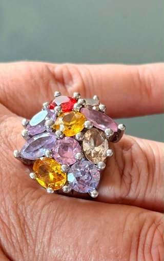 Anello vintage argento 925 cristalli multicolor