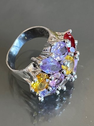Anello vintage argento 925 cristalli multicolor