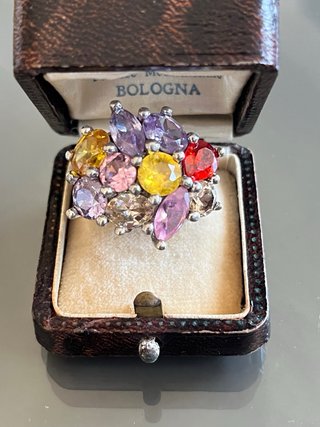 Anello vintage argento 925 cristalli multicolor