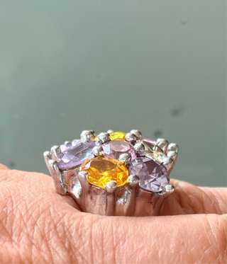 Anello vintage argento 925 cristalli multicolor
