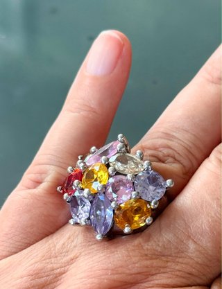 Anello vintage argento 925 cristalli multicolor