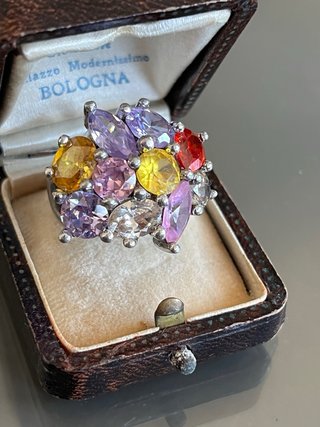 Anello vintage argento 925 cristalli multicolor
