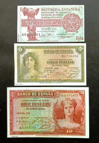 3 Billetes II República Española Reproducciones
