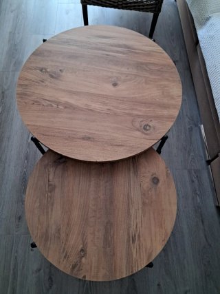 Juego 2 mesas bajas redondas madera y forja