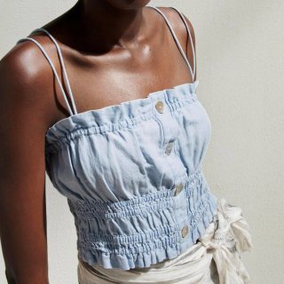 Top Zara Lino Azul Talla S