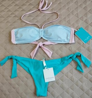 Bikini Talla L Rayas Azul y Rosa