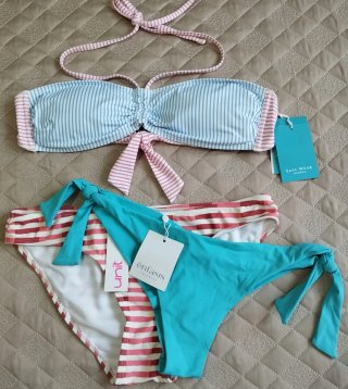 Bikini Talla L Rayas Azul y Rosa